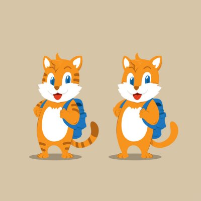 Sticker  Bébé chat avec un sac à dos bleu debout sur deux jambes