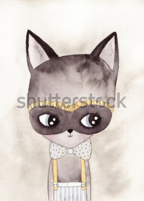 Sticker  Bébé chat avec une mouche à pois aquarelles