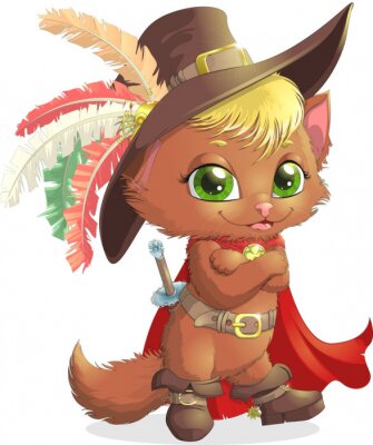 Sticker  Bébé chat en bottes et chapeau à plumes