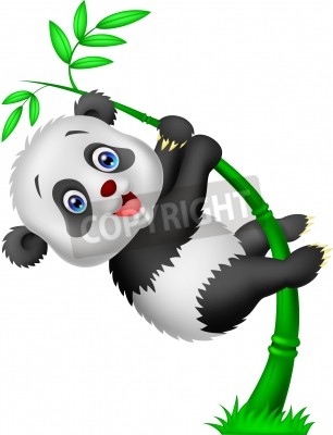 Sticker  Bébé panda suspendu à une branche de bambou