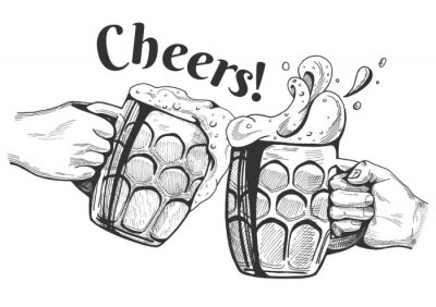 Sticker  beer mugs cheers clinking