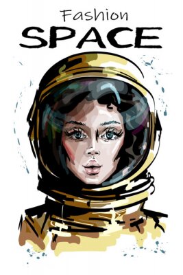 Sticker  Belle femme dans l'illustration de casque d'astronaute