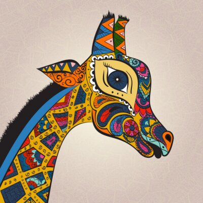 Belle girafe adulte. Illustration dessinée à la main de girafe ornementale. Coloré, girafe, décoratif, fond