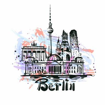 Sticker  Berlin abstract color drawing. Berlin sketch vector illustration