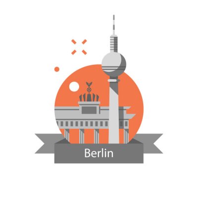 Sticker  Berlin symbol, Brandenburg gate and tower, Germany travel destination, famous landmark, tourism concept