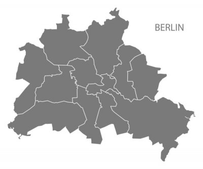 Sticker  Berlin, ville, carte, arrondissements, gris, illustration, silhouette, forme