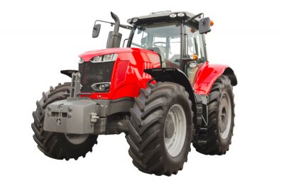 Sticker  Big red agricultural tractor isolated on a white background