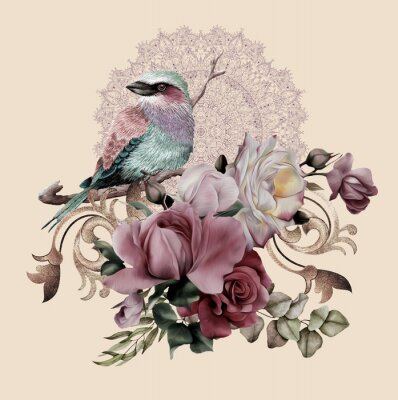 Sticker  bird on a branch