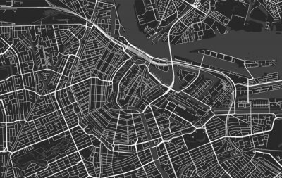Sticker  Black and white vector modern city map of Amsterdam