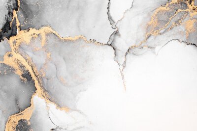 Papier peint  Black gold abstract background of marble liquid ink art painting on paper . Image of original artwork watercolor alcohol ink paint on high quality paper texture .