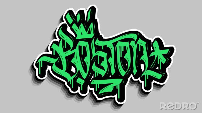 Sticker  Boston Massachusetts Usa Hand Lettering Graffiti Tag Style Sticker Design.