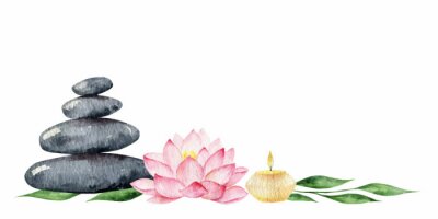 Sticker  Bougie lotus et pierres illustration délicate