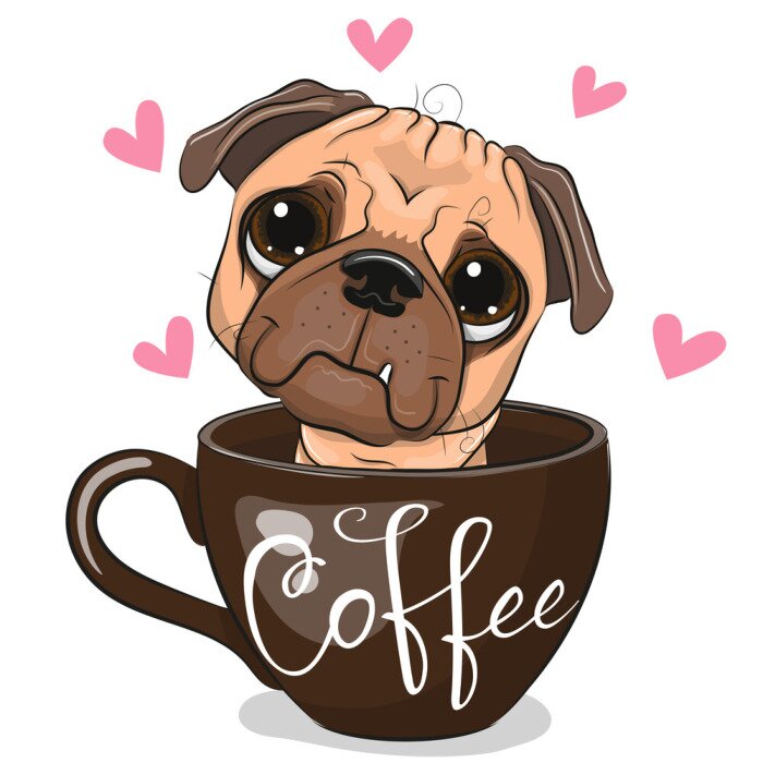 Sticker  Bouledogue assis dans une tasse de café