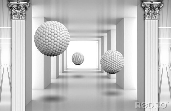 Sticker  boules 3d dans un couloir gris décoratif