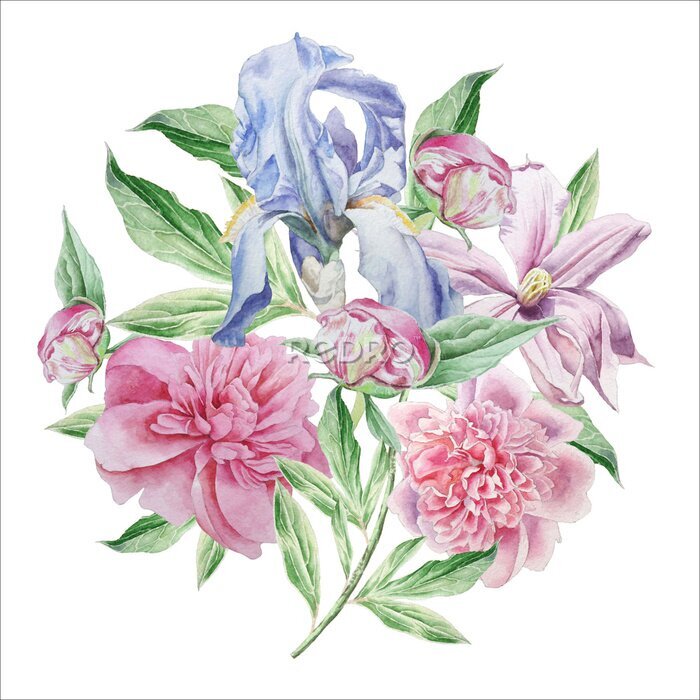 Sticker  Bouquet d'iris et de pivoines