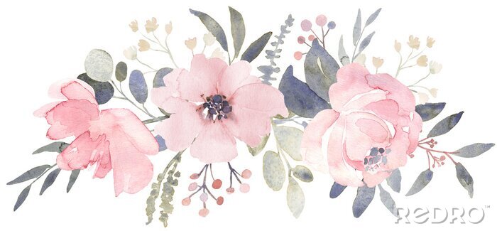Sticker  Bouquet de fleurs roses à l’aquarelle