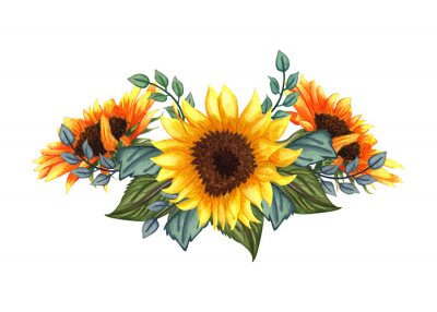 Sticker  Bouquet de tournesols et de feuilles