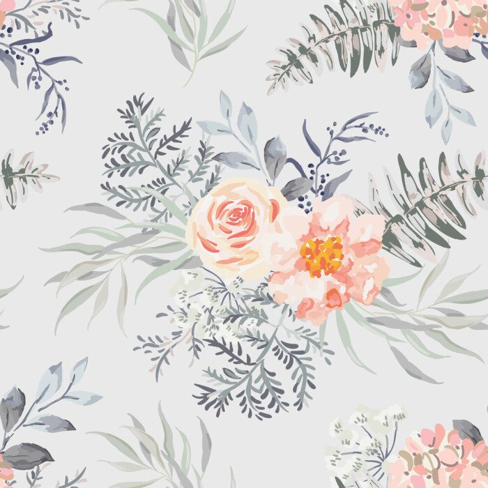 Sticker  Bouquet vintage romantique avec fleurs et feuilles