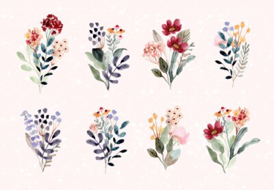 Sticker  Bouquets de fleurs multicolores peints à l'aquarelle