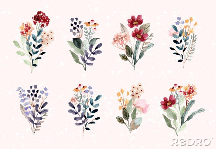 Sticker  Bouquets de fleurs multicolores peints à l'aquarelle