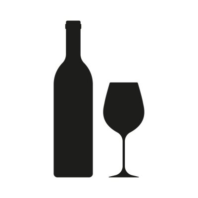 Sticker  Bouteille de vin avec l'icône de verre de vin isolé sur fond blanc. Illustration vectorielle