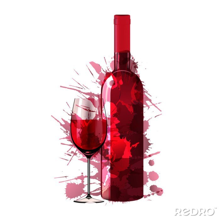 Sticker  Bouteille et un verre de vin faite de taches colorées