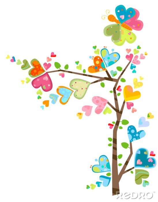 Sticker  Branche d'arbre avec des coeurs au lieu de feuilles