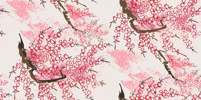 Sticker  Branche orientale japonaise avec des fleurs roses