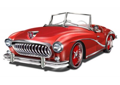 Sticker  Cabriolet rétro rouge isolé sur fond blanc