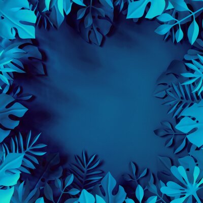 cadre 3d de feuilles de plantes bleues
