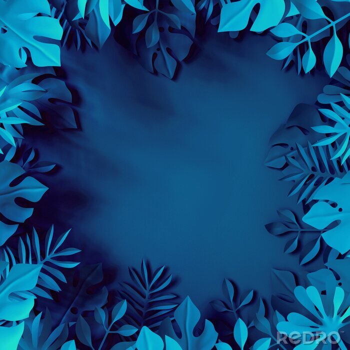 Sticker  cadre 3d de feuilles de plantes bleues