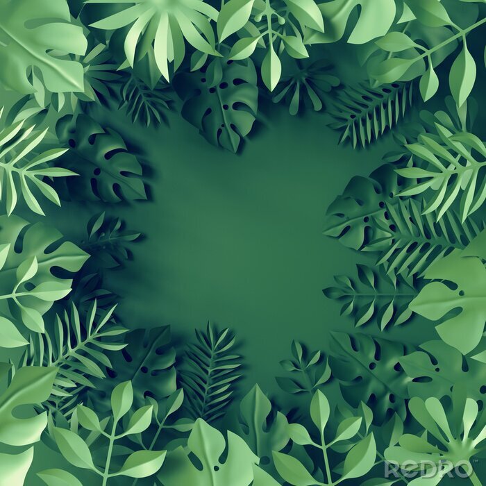 Sticker  cadre floristique 3d avec des feuilles vertes