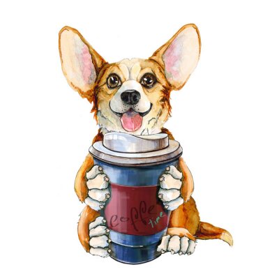 Sticker  Café à emporter tenu par un chien