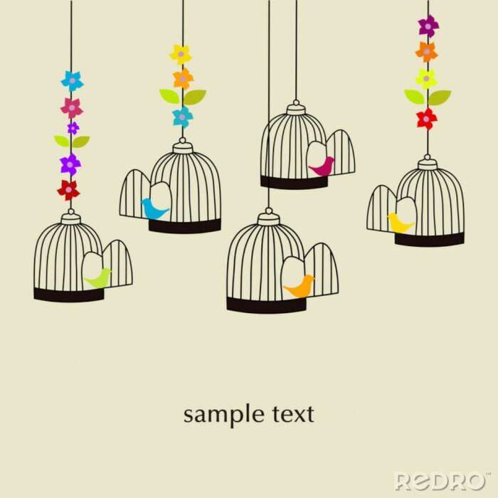 Sticker  Cages à oiseaux suspendues avec des fleurs colorées