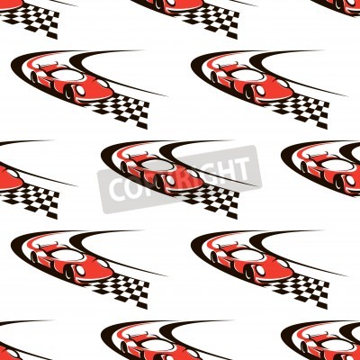 Sticker  Car racing seamless pattern with fast red car