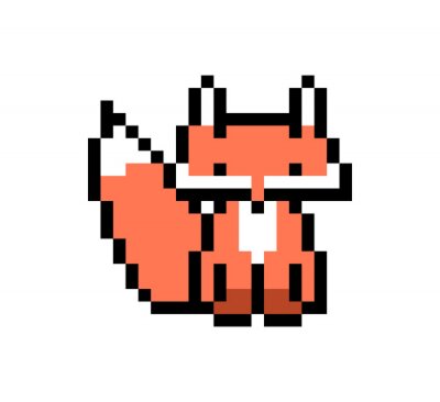 Sticker  Caractère de renard pixel art isolé sur fond blanc. Icône d'animaux de la faune / zoo / forêt. Joli logo 8 bits. Rétro vintage des années 80; Années 90 machine à sous / graphismes de jeux vidéo.