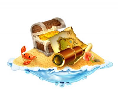 Sticker  Carte au trésor et longue-vue sur l'îlot