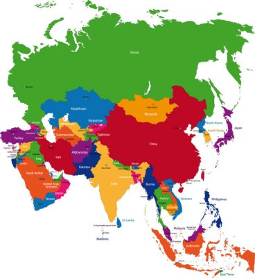 Carte colorée avec les pays d'Asie