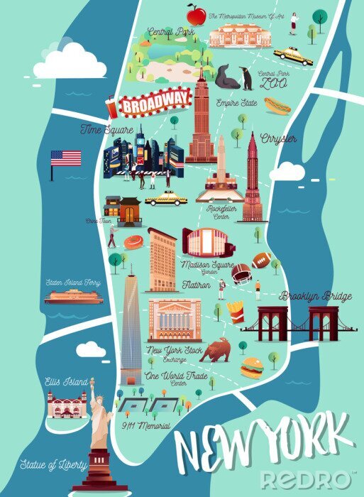 Sticker  Carte d'illustration de New York Manhattan