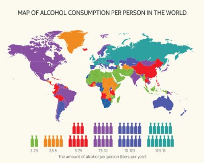 Sticker  Carte de consommation d'alcool par personne dans le monde