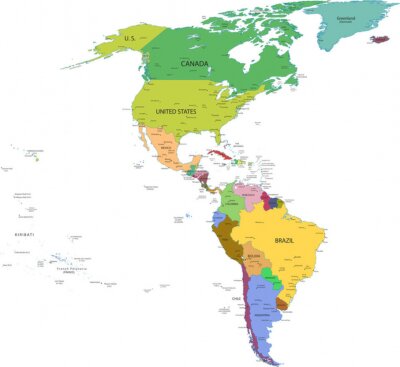 Sticker  Carte de l'Amérique du Sud et au nord avec les pays