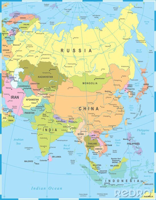 Sticker  Carte de l'Asie - Illustration vectorielle