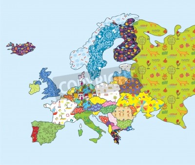Sticker  Carte de l'Europe avec des motifs décoratifs appliqués