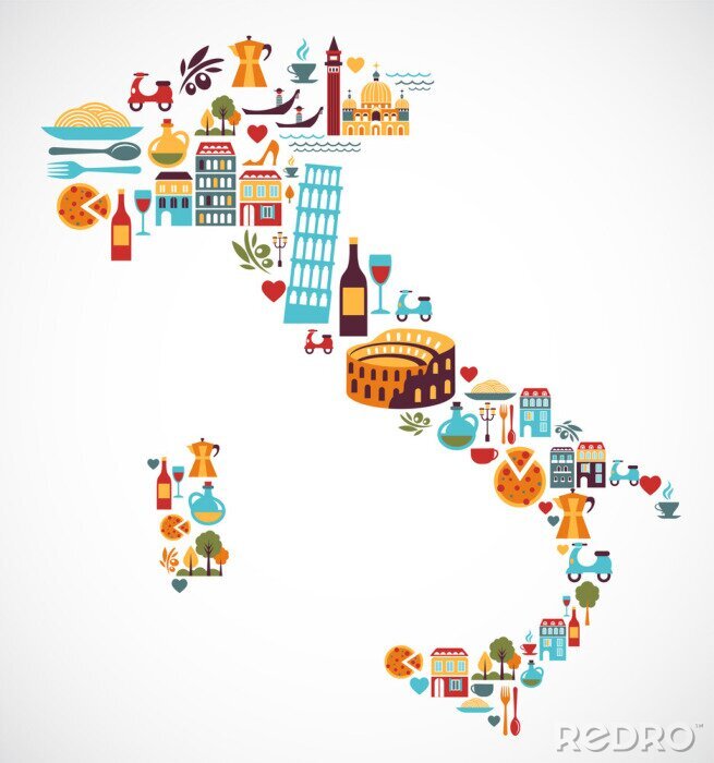 Sticker  Carte de l'Italie avec des icônes vectorielles