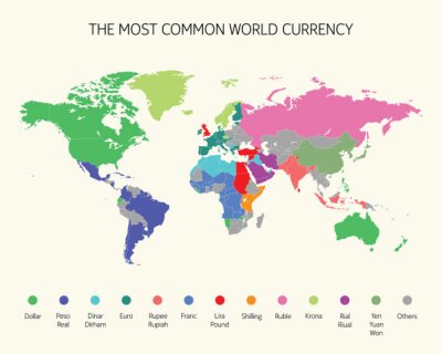Carte de la monnaie du monde la plus courante