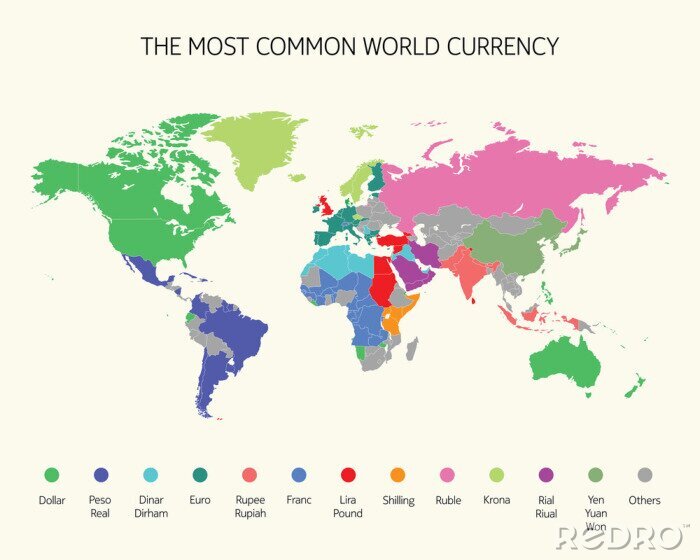 Sticker  Carte de la monnaie du monde la plus courante