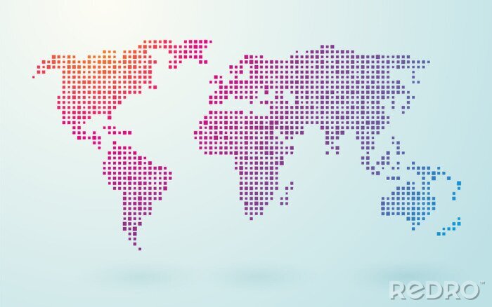 Sticker  carte de monde composé de petits carrés de couleur