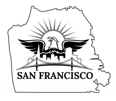 Sticker  Carte de San Francisco. Californie. San Francisco. ETATS-UNIS. Pont de la baie d'Oakland. San Francisco-Pont de la baie d'Oakland. Centre d'affaires de San Francisco