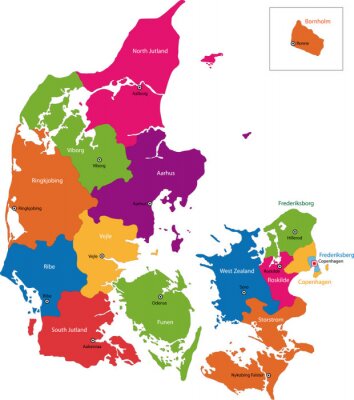 Sticker  Carte des divisions administratives du Danemark