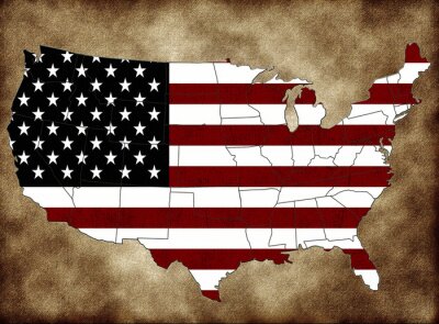 Sticker  Carte des Etats Unis avec le drapeau et les États